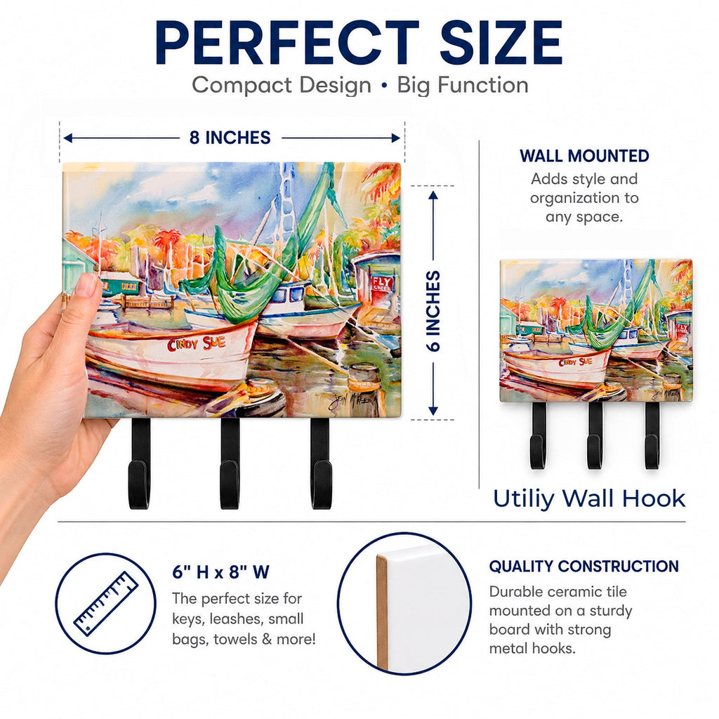 Sailboat Cindy Sue Leash or Key Holder Wall Hooks, Coat Rack Wall Mount, for Hanging Keys, Towels, Aprons, Leashes