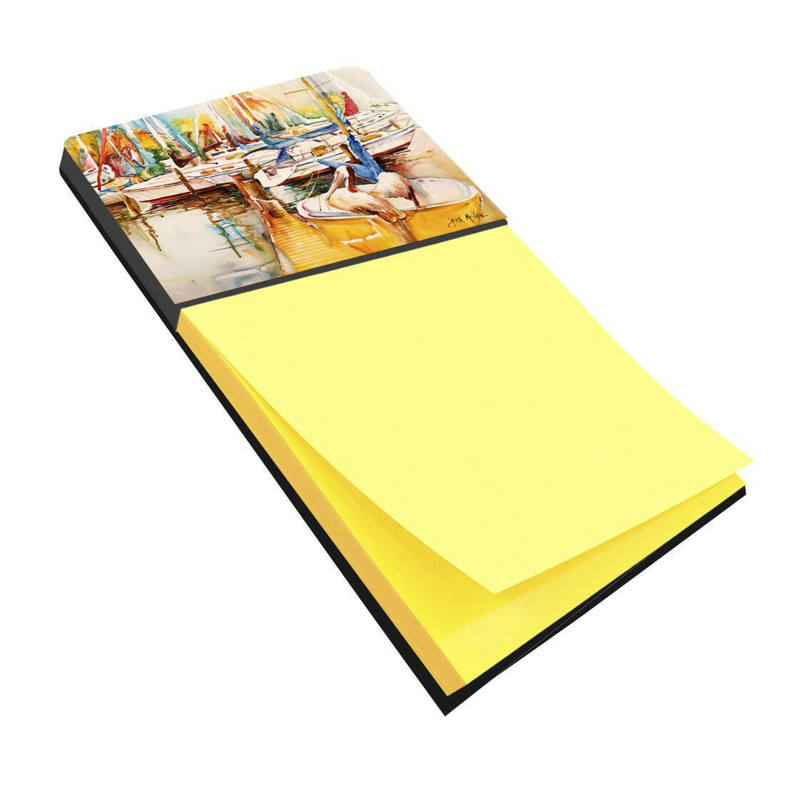 Sailboat  with Pelican Golden Days Watercolor Sticky Note Holder Refillable Dispenser Desk Accessory 3x3 Pad Gift