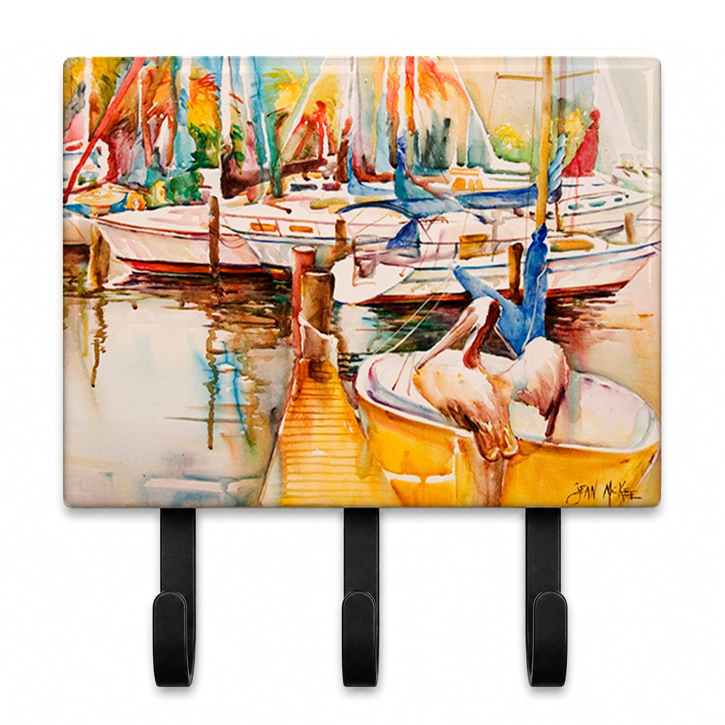 Sailboat  with Pelican Golden Days Leash or Key Holder Wall Hooks, Coat Rack Wall Mount, for Hanging Keys, Towels, Aprons, Leashes