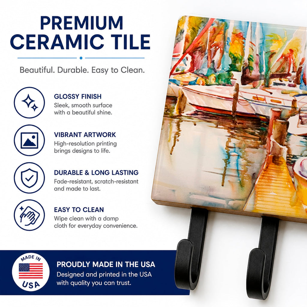 Sailboat  with Pelican Golden Days Leash or Key Holder Wall Hooks, Coat Rack Wall Mount, for Hanging Keys, Towels, Aprons, Leashes