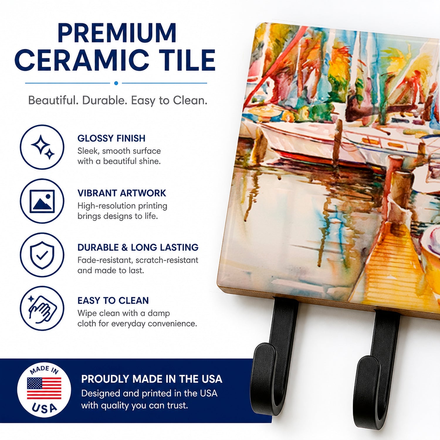 Sailboat  with Pelican Golden Days Leash or Key Holder Wall Hooks, Coat Rack Wall Mount, for Hanging Keys, Towels, Aprons, Leashes