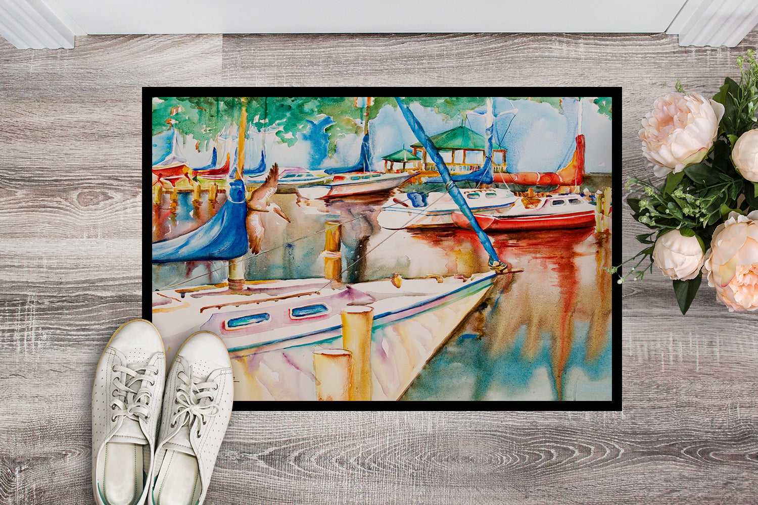 Sailboats at the Gazebo Doormat Indoor Outdoor 24H X 36W Front Door Mat Rugs for Entryway, Non Slip Washable Low Pile,
