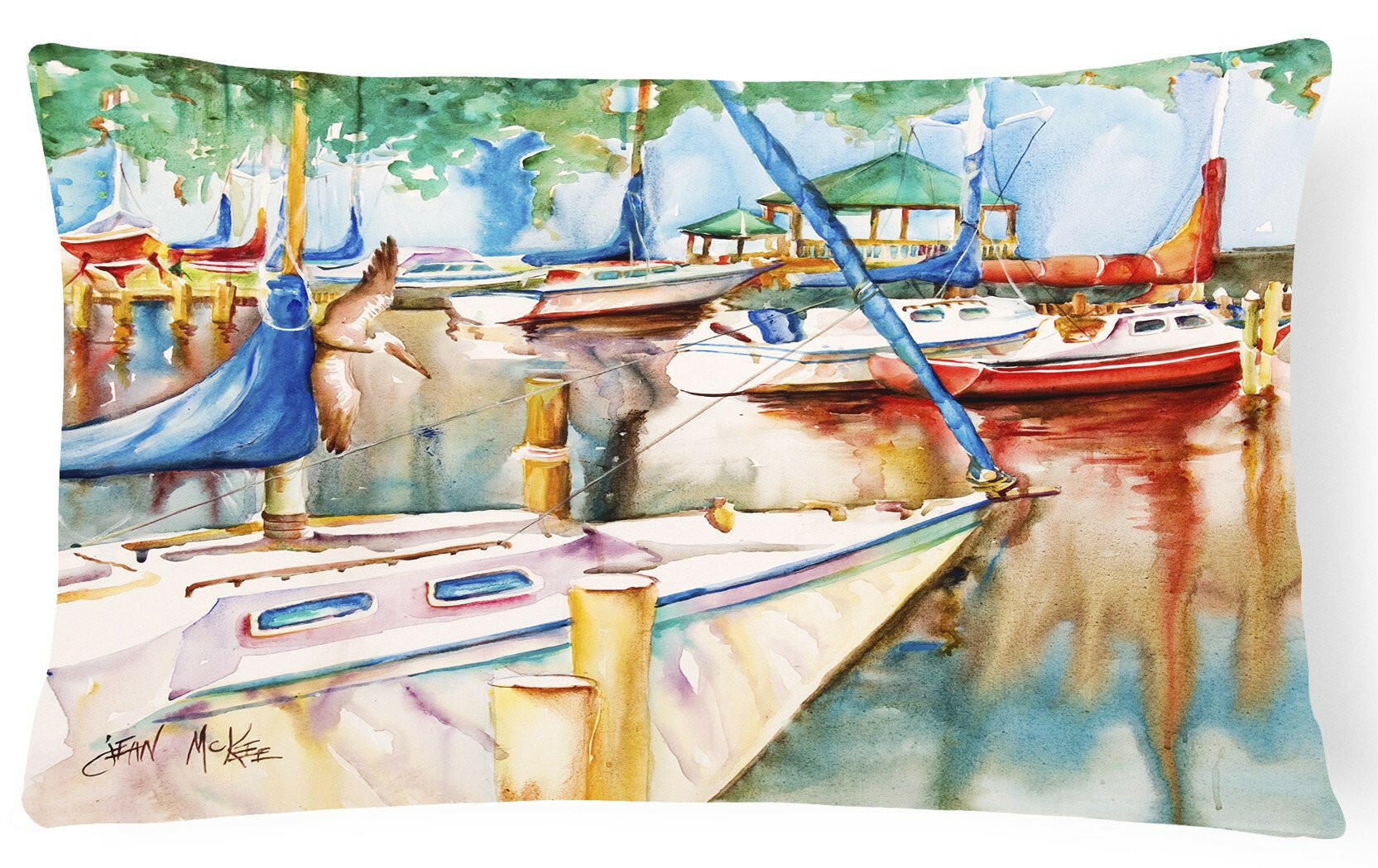 Sailboats at the Gazebo Decorative Throw Pillow 12x16 Indoor Outdoor Accent Cushion, Fabric Cover with Insert for Sofa, Bed, Porch & Living Room