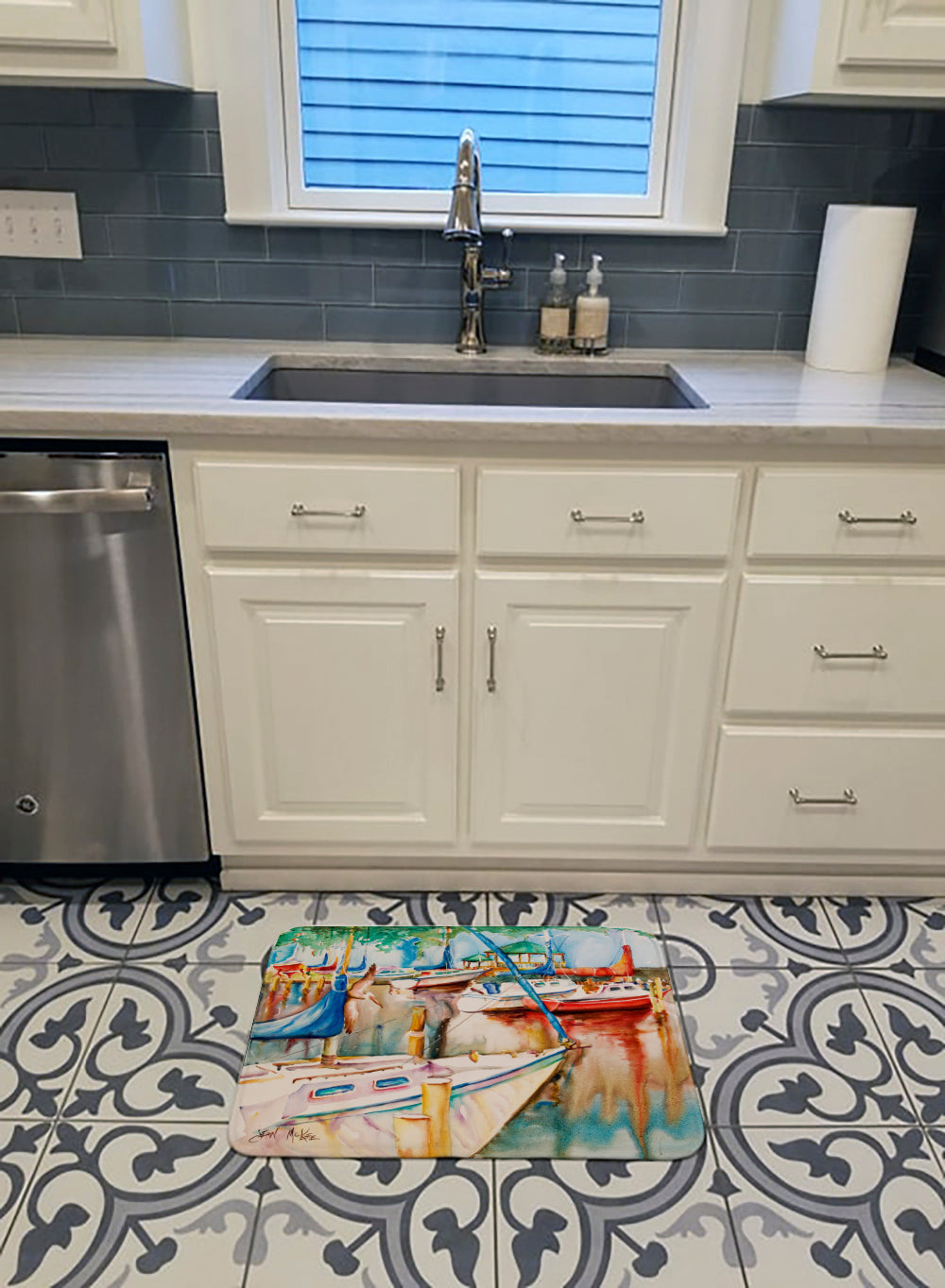 Sailboats at the Gazebo Memory Foam Kitchen Mat Machine Washable Anti-Fatigue Cushion Comfort Bath or Kitchen Rug