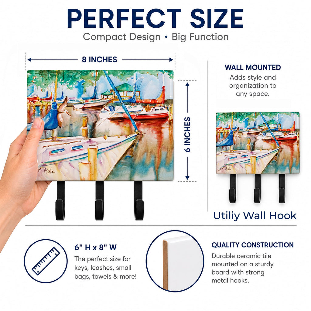 Sailboats at the Gazebo Leash or Key Holder Wall Hooks, Coat Rack Wall Mount, for Hanging Keys, Towels, Aprons, Leashes
