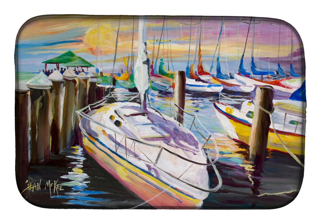 Sailboats at the Fairhope Yacht Club Docks Dish Drying Mat Absorbent Dish Drying Mat Pad for Kitchen Counter Dish Drainer Mat for Countertop, 14 x 21", Multicolor