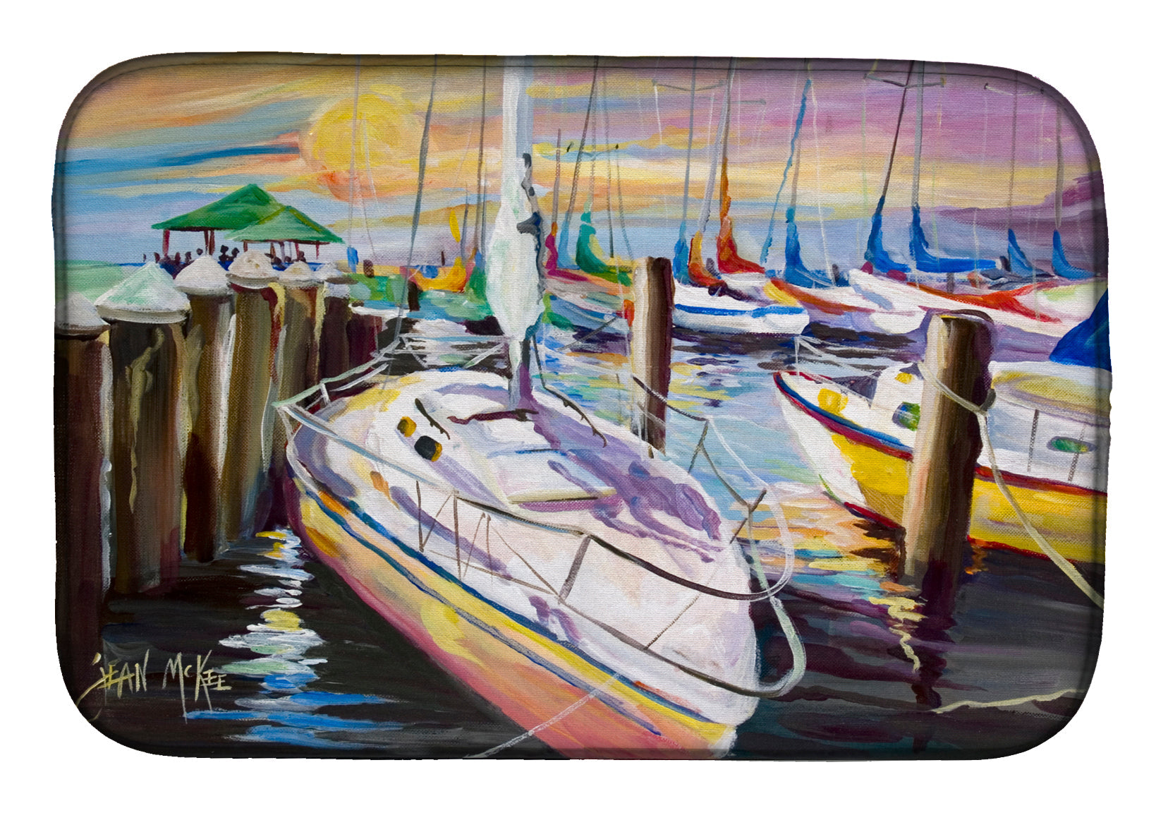 Sailboats at the Fairhope Yacht Club Docks Dish Drying Mat Absorbent Dish Drying Mat Pad for Kitchen Counter Dish Drainer Mat for Countertop, 14 x 21", Multicolor