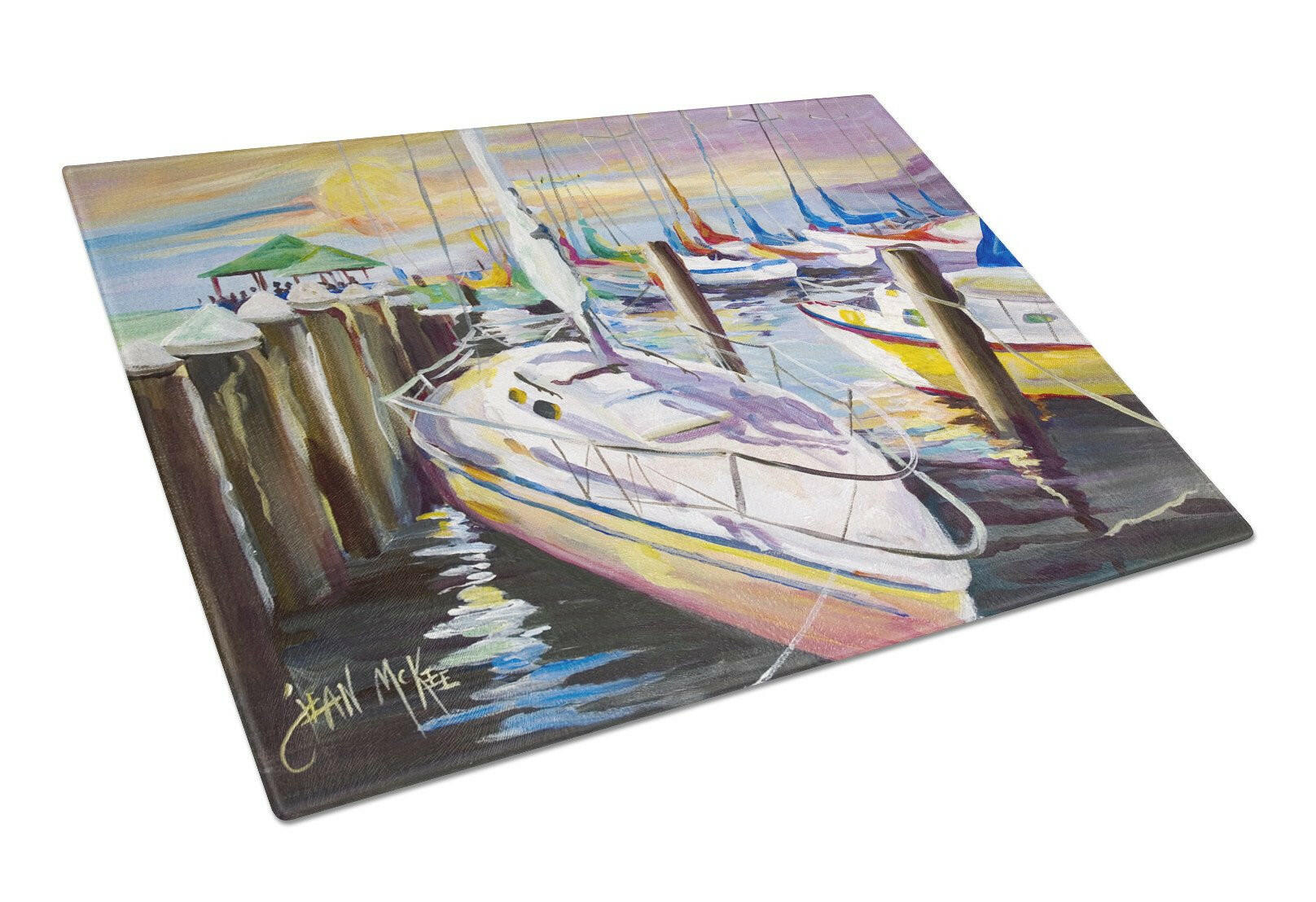Sailboats at the Fairhope Yacht Club Docks Cutting Board Tempered Glass Kitchen Cutting Surface, Heat Resistant Chopping, Non-Slip Feet, Food Prep & Serving