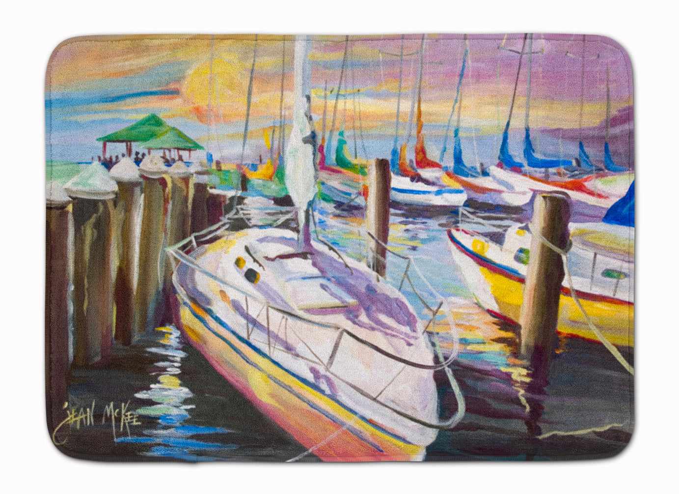 Sailboats at the Fairhope Yacht Club Docks Memory Foam Kitchen Mat Machine Washable Anti-Fatigue Cushion Comfort Bath or Kitchen Rug
