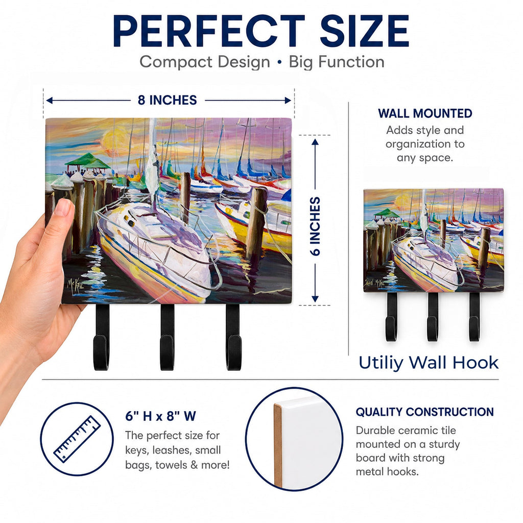 Sailboats at the Fairhope Yacht Club Docks Leash or Key Holder Wall Hooks, Coat Rack Wall Mount, for Hanging Keys, Towels, Aprons, Leashes