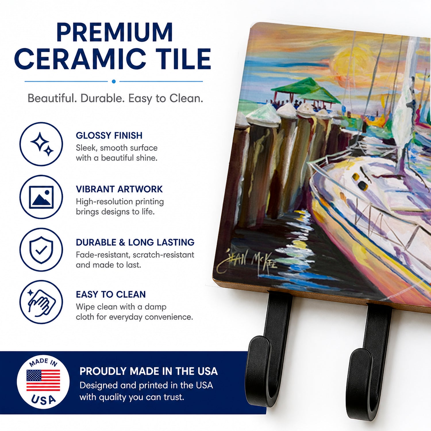 Sailboats at the Fairhope Yacht Club Docks Leash or Key Holder Wall Hooks, Coat Rack Wall Mount, for Hanging Keys, Towels, Aprons, Leashes
