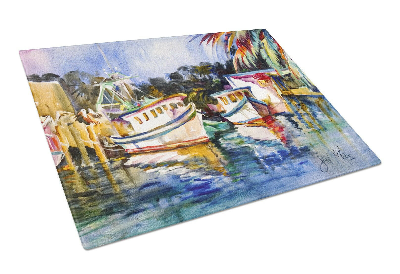 Fly Creek Fish Market Cutting Board Tempered Glass Kitchen Cutting Surface, Heat Resistant Chopping, Non-Slip Feet, Food Prep & Serving
