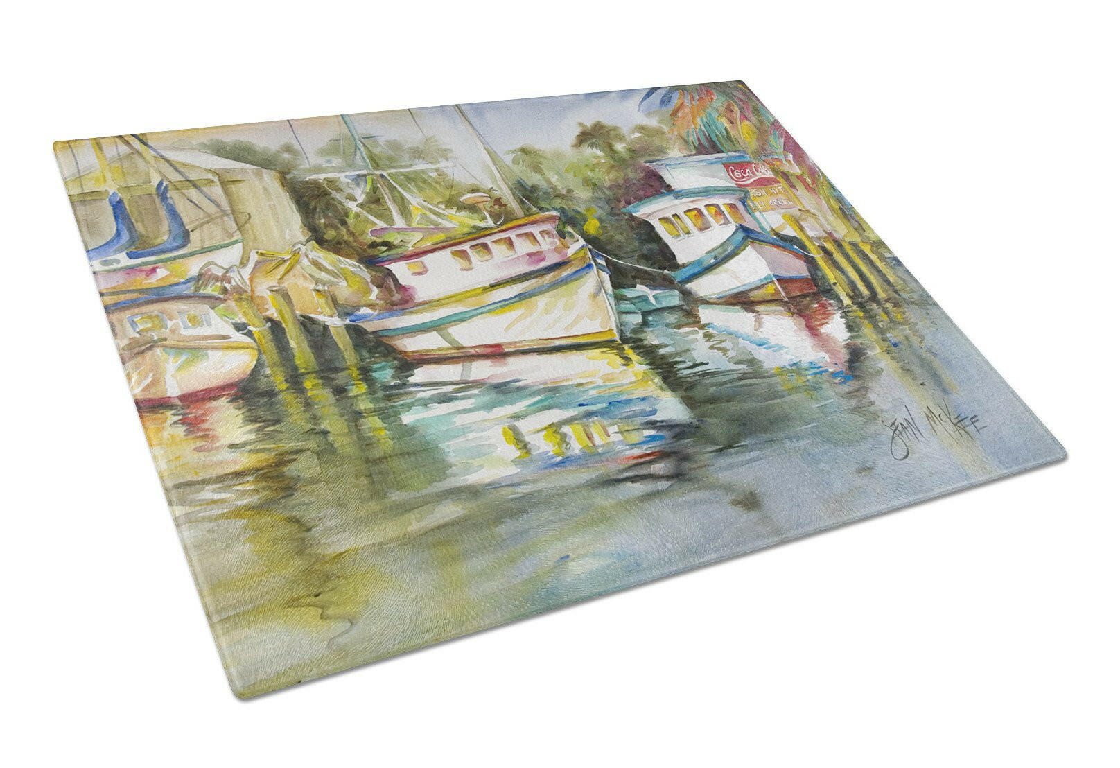 Fish Market Cutting Board Tempered Glass Kitchen Cutting Surface, Heat Resistant Chopping, Non-Slip Feet, Food Prep & Serving