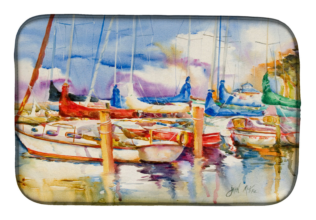 End Stall Sailboats Dish Drying Mat Absorbent Dish Drying Mat Pad for Kitchen Counter Dish Drainer Mat for Countertop, 14 x 21", Multicolor