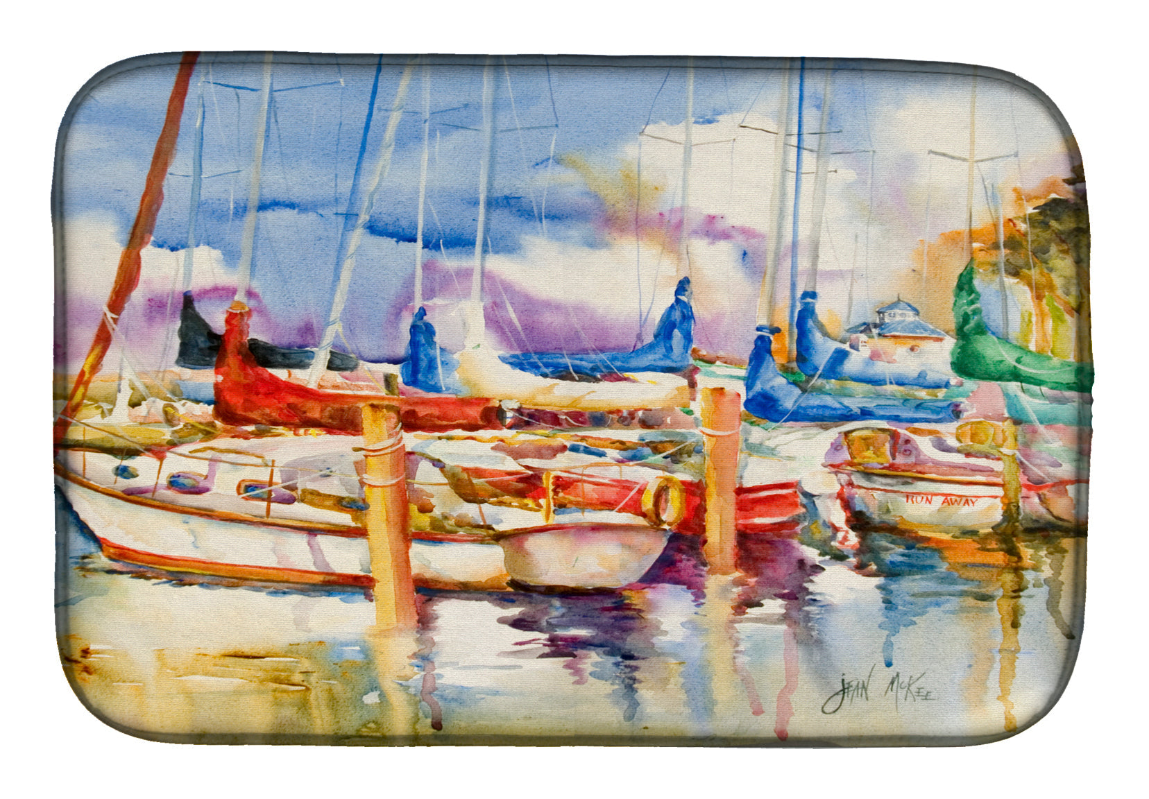 End Stall Sailboats Dish Drying Mat Absorbent Dish Drying Mat Pad for Kitchen Counter Dish Drainer Mat for Countertop, 14 x 21", Multicolor