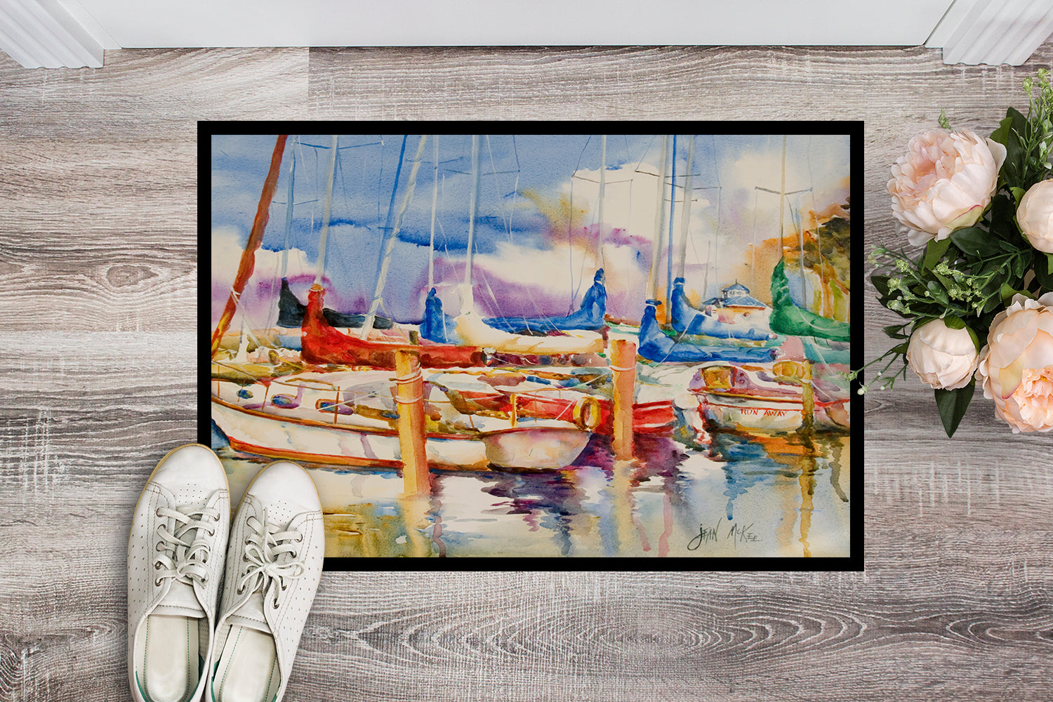 End Stall Sailboats Doormat Indoor Outdoor 24H X 36W Front Door Mat Rugs for Entryway, Non Slip Washable Low Pile,