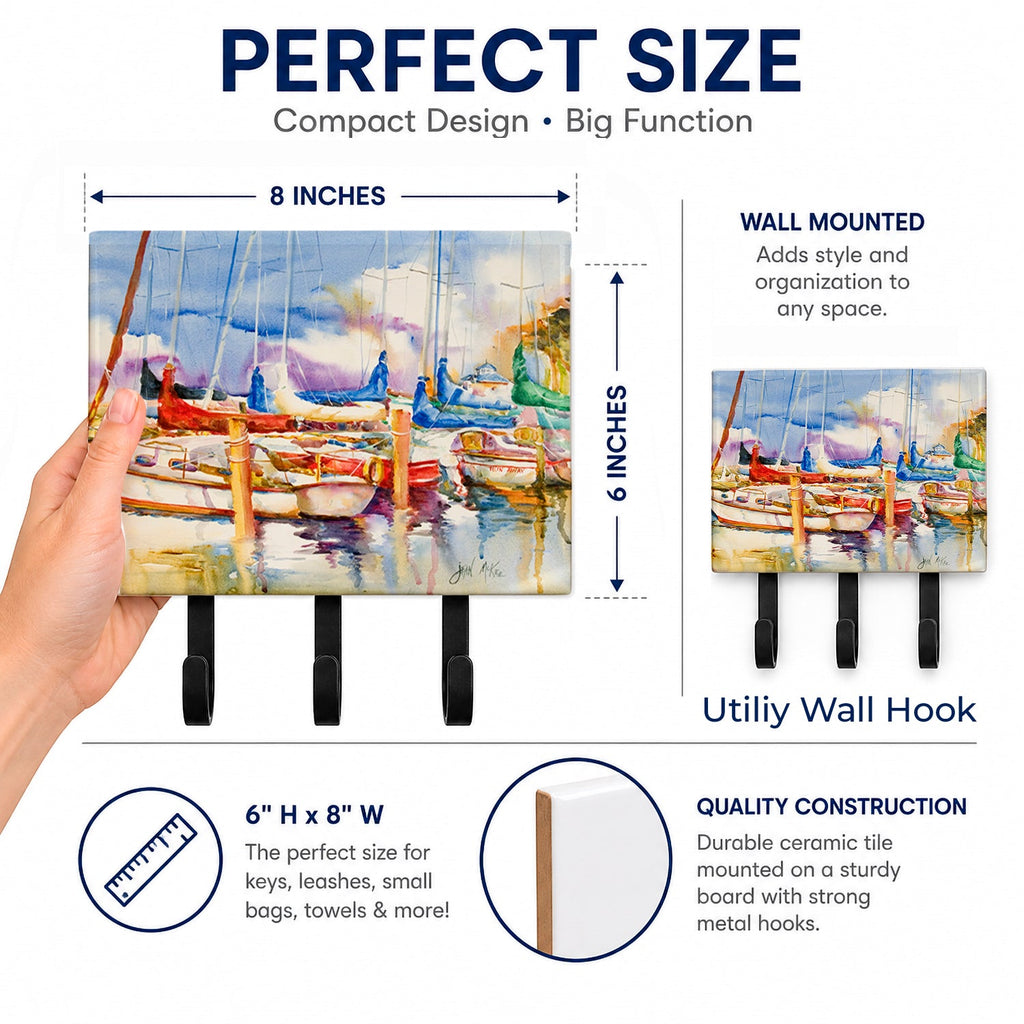 End Stall Sailboats Leash or Key Holder Wall Hooks, Coat Rack Wall Mount, for Hanging Keys, Towels, Aprons, Leashes
