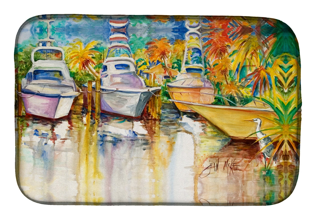 Blue Heron and Deep Sea Fishing Boats Dish Drying Mat Absorbent Dish Drying Mat Pad for Kitchen Counter Dish Drainer Mat for Countertop, 14 x 21", Multicolor