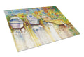 Blue Heron and Deep Sea Fishing Boats Cutting Board Tempered Glass Kitchen Cutting Surface, Heat Resistant Chopping, Non-Slip Feet, Food Prep & Serving