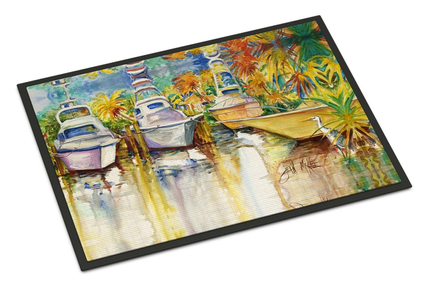Blue Heron and Deep Sea Fishing Boats Doormat Indoor Outdoor 18H X 27W Front Door Mat Rugs for Entryway, Non Slip Washable