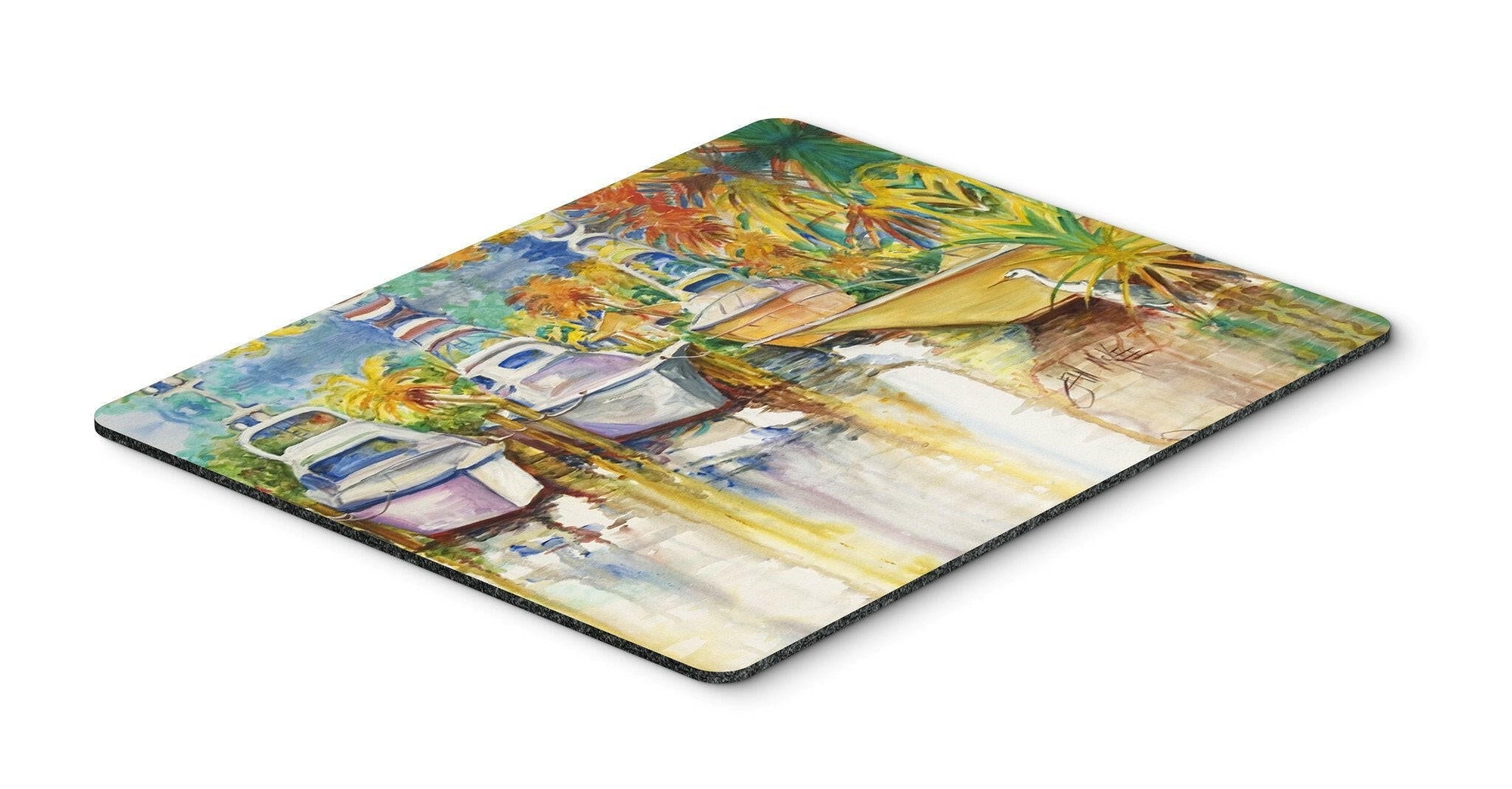 Blue Heron and Deep Sea Fishing Boats Mouse Pad, Heat Resistant Trivet Hot Pad , Non Slip Rubber Desk Mat, Kitchen Counter Protector, Home Office Decor Gift