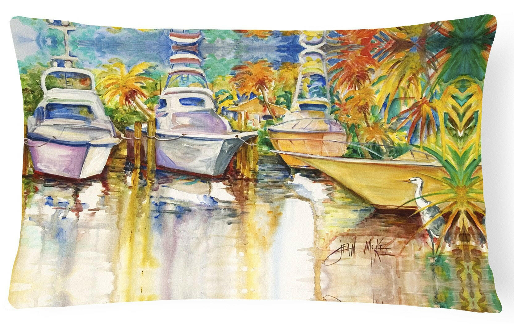 Blue Heron and Deep Sea Fishing Boats Decorative Throw Pillow 12x16 Indoor Outdoor Accent Cushion, Fabric Cover with Insert for Sofa, Bed, Porch & Living Room