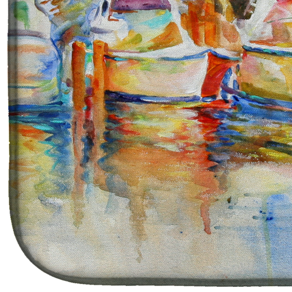 Deep Sea Fishing Boats at the Dock Dish Drying Mat Absorbent Dish Drying Mat Pad for Kitchen Counter Dish Drainer Mat for Countertop, 14 x 21", Multicolor