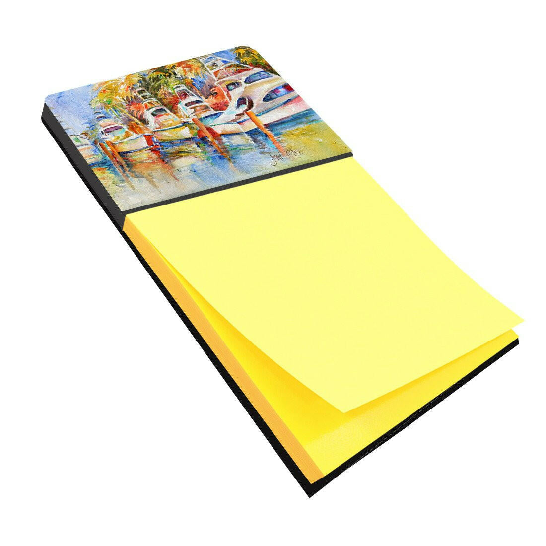 Deep Sea Fishing Boats at the Dock Watercolor Sticky Note Holder Refillable Dispenser Desk Accessory 3x3 Pad Gift