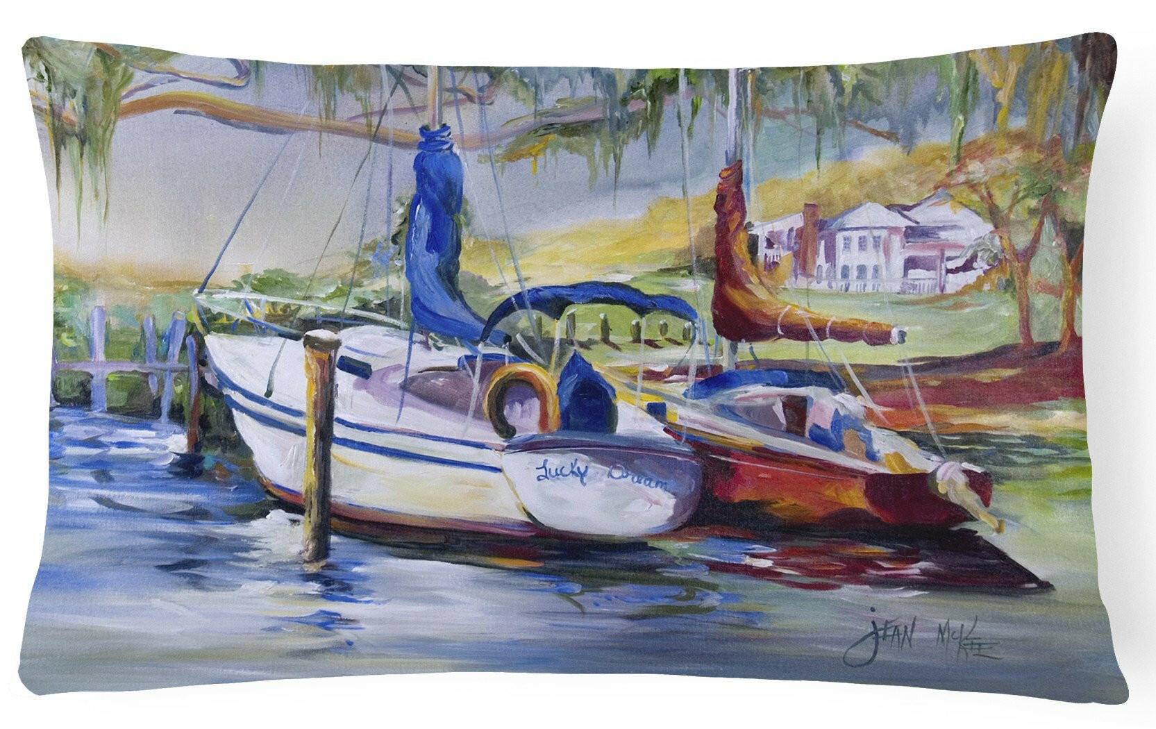 Lucky Dream Sailboat Decorative Throw Pillow 12x16 Indoor Outdoor Accent Cushion, Fabric Cover with Insert for Sofa, Bed, Porch & Living Room