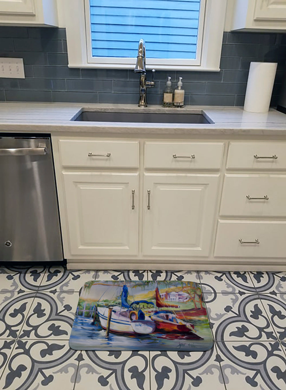 Lucky Dream Sailboat Memory Foam Kitchen Mat Machine Washable Anti-Fatigue Cushion Comfort Bath or Kitchen Rug