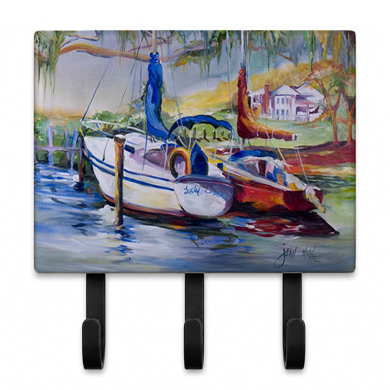 Lucky Dream Sailboat Leash or Key Holder Wall Hooks, Coat Rack Wall Mount, for Hanging Keys, Towels, Aprons, Leashes
