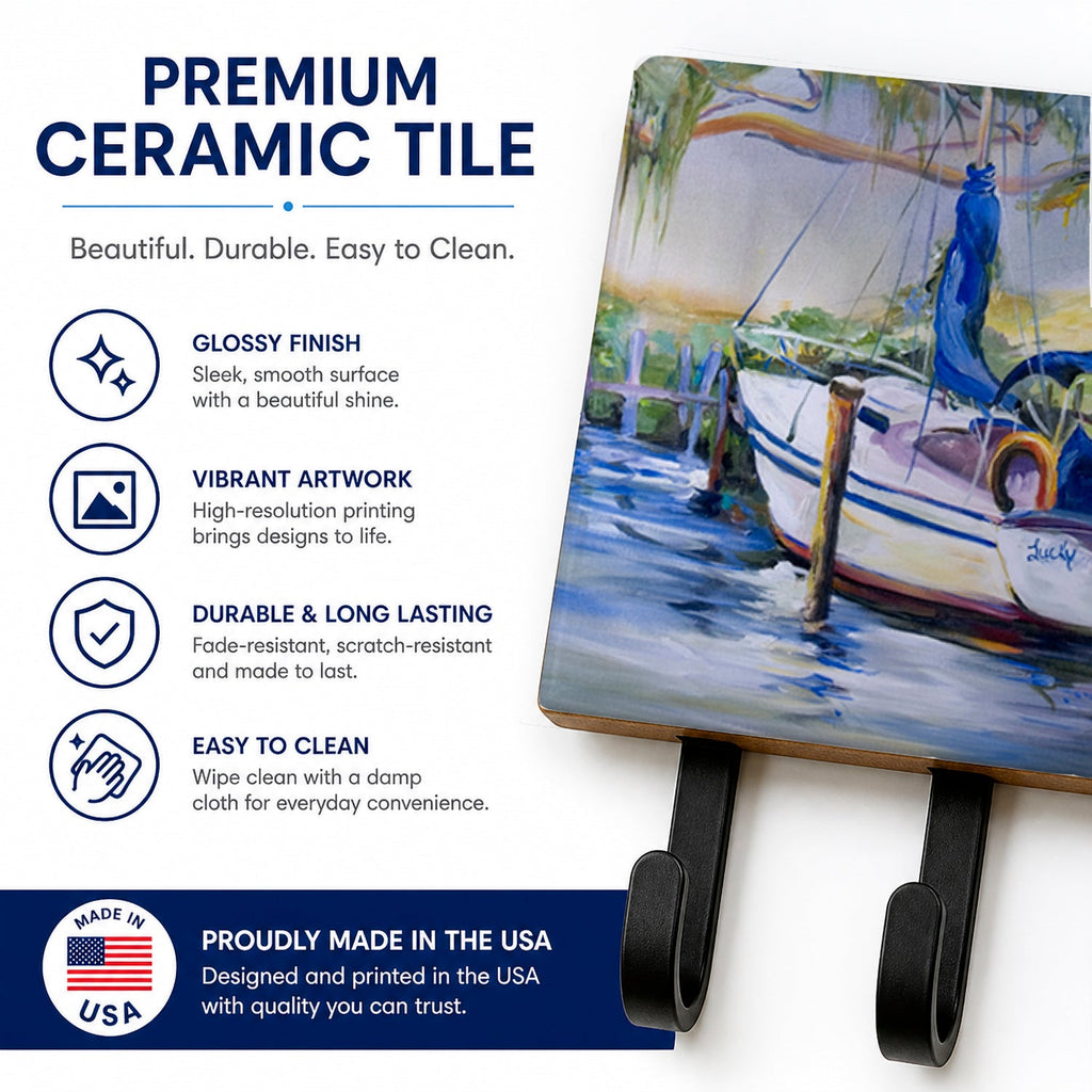 Lucky Dream Sailboat Leash or Key Holder Wall Hooks, Coat Rack Wall Mount, for Hanging Keys, Towels, Aprons, Leashes
