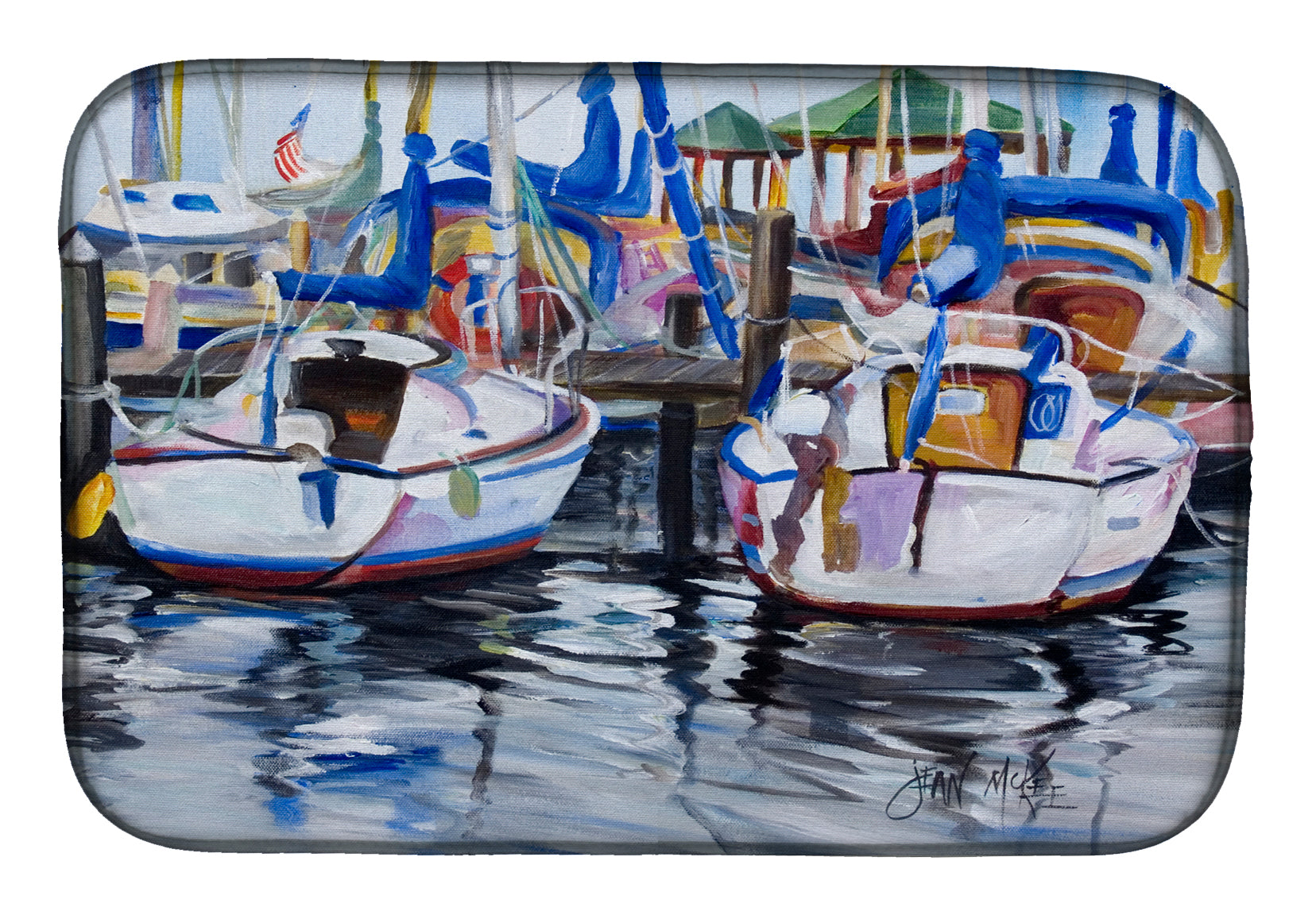 Sailboats Dish Drying Mat Absorbent Dish Drying Mat Pad for Kitchen Counter Dish Drainer Mat for Countertop, 14 x 21", Multicolor