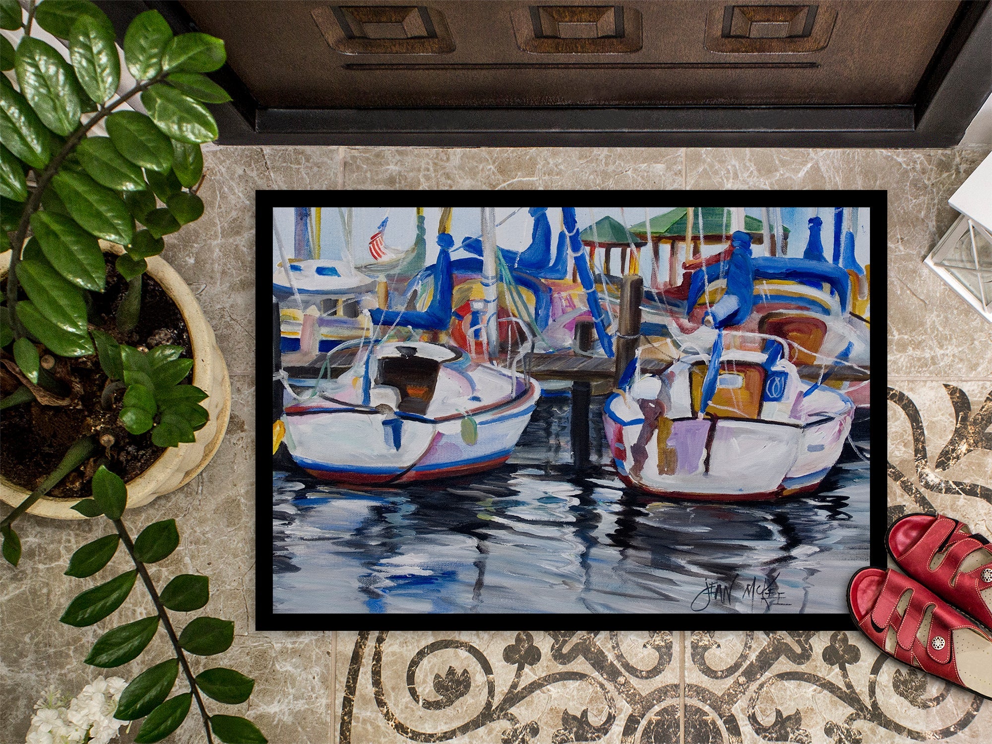Sailboats Doormat Indoor Outdoor 24H X 36W Front Door Mat Rugs for Entryway, Non Slip Washable Low Pile,