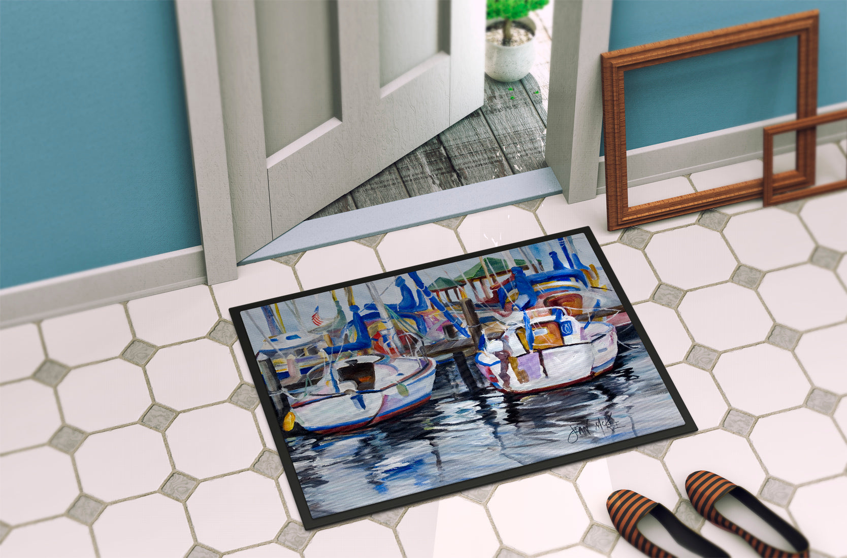 Sailboats Doormat Indoor Outdoor 24H X 36W Front Door Mat Rugs for Entryway, Non Slip Washable Low Pile,