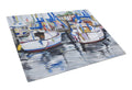 Sailboats Cutting Board Tempered Glass Kitchen Cutting Surface, Heat Resistant Chopping, Non-Slip Feet, Food Prep & Serving