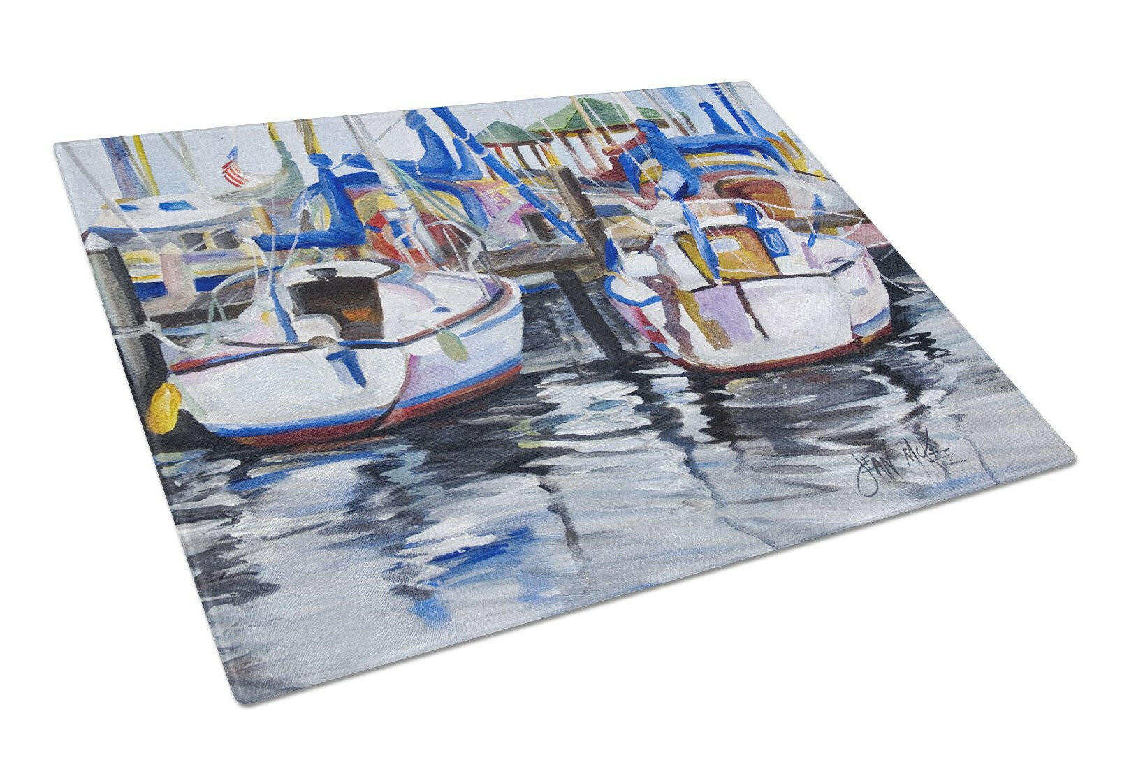 Sailboats Cutting Board Tempered Glass Kitchen Cutting Surface, Heat Resistant Chopping, Non-Slip Feet, Food Prep & Serving
