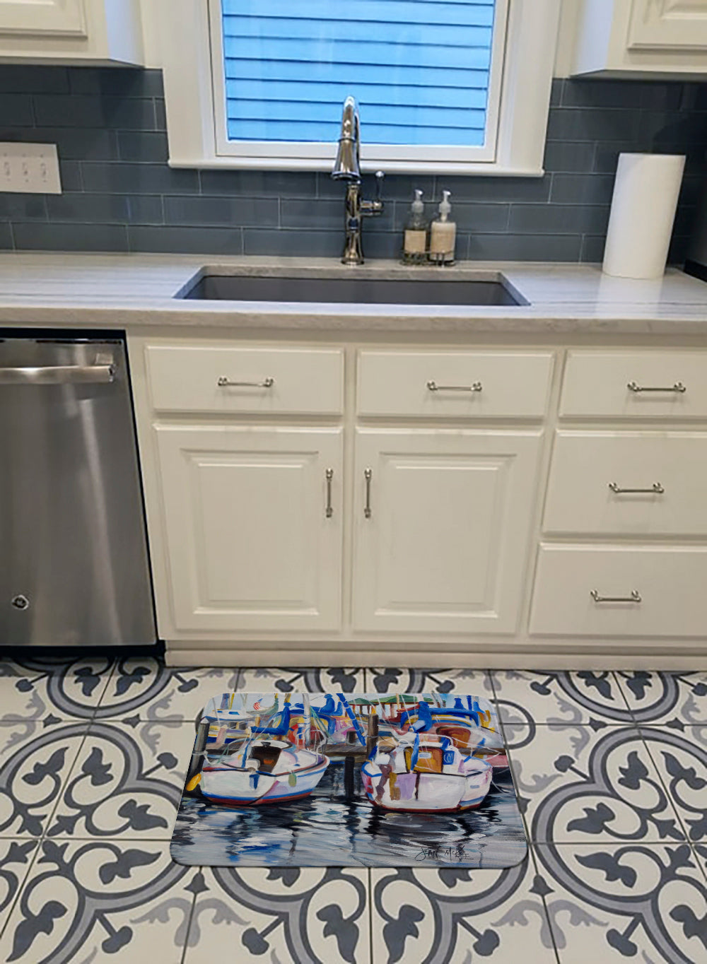 Sailboats Memory Foam Kitchen Mat Machine Washable Anti-Fatigue Cushion Comfort Bath or Kitchen Rug