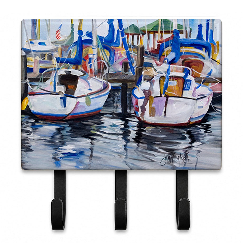 Sailboats Leash or Key Holder Wall Hooks, Coat Rack Wall Mount, for Hanging Keys, Towels, Aprons, Leashes