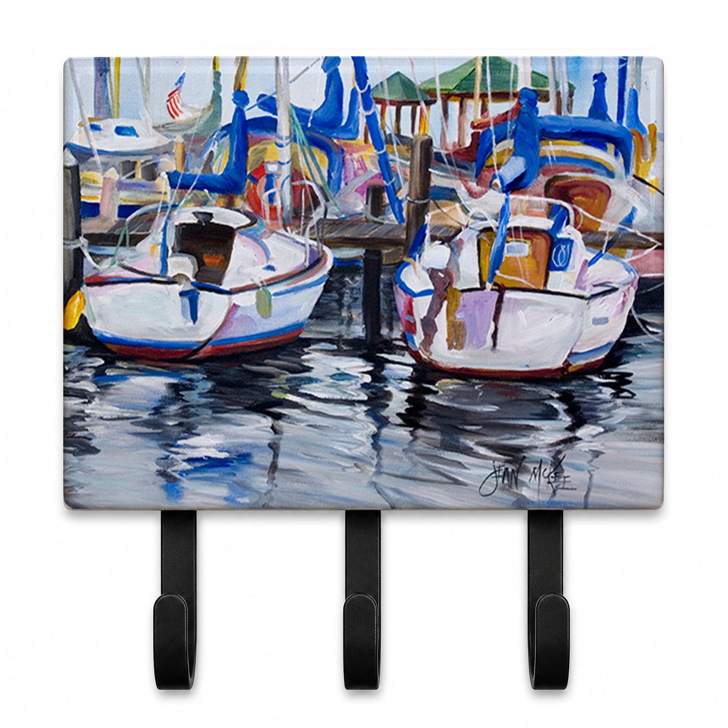 Sailboats Leash or Key Holder Wall Hooks, Coat Rack Wall Mount, for Hanging Keys, Towels, Aprons, Leashes