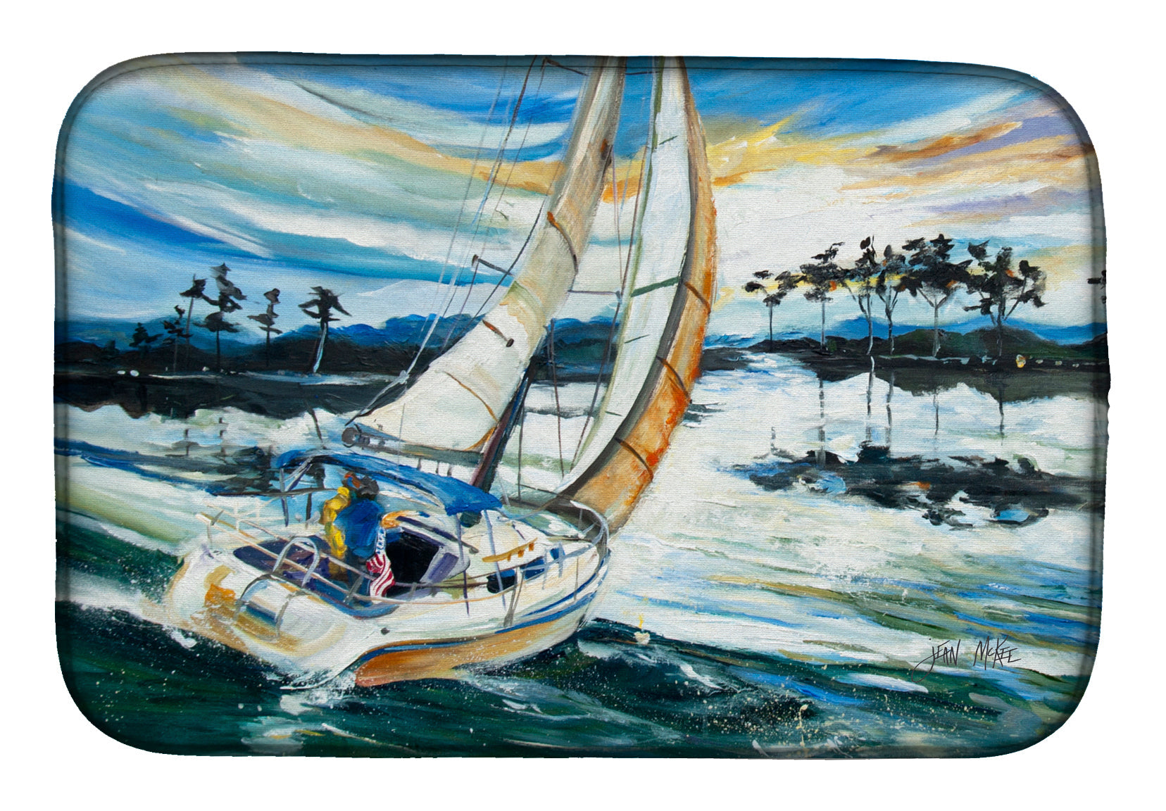 Sailboats on Lake Martin Dish Drying Mat Absorbent Dish Drying Mat Pad for Kitchen Counter Dish Drainer Mat for Countertop, 14 x 21", Multicolor