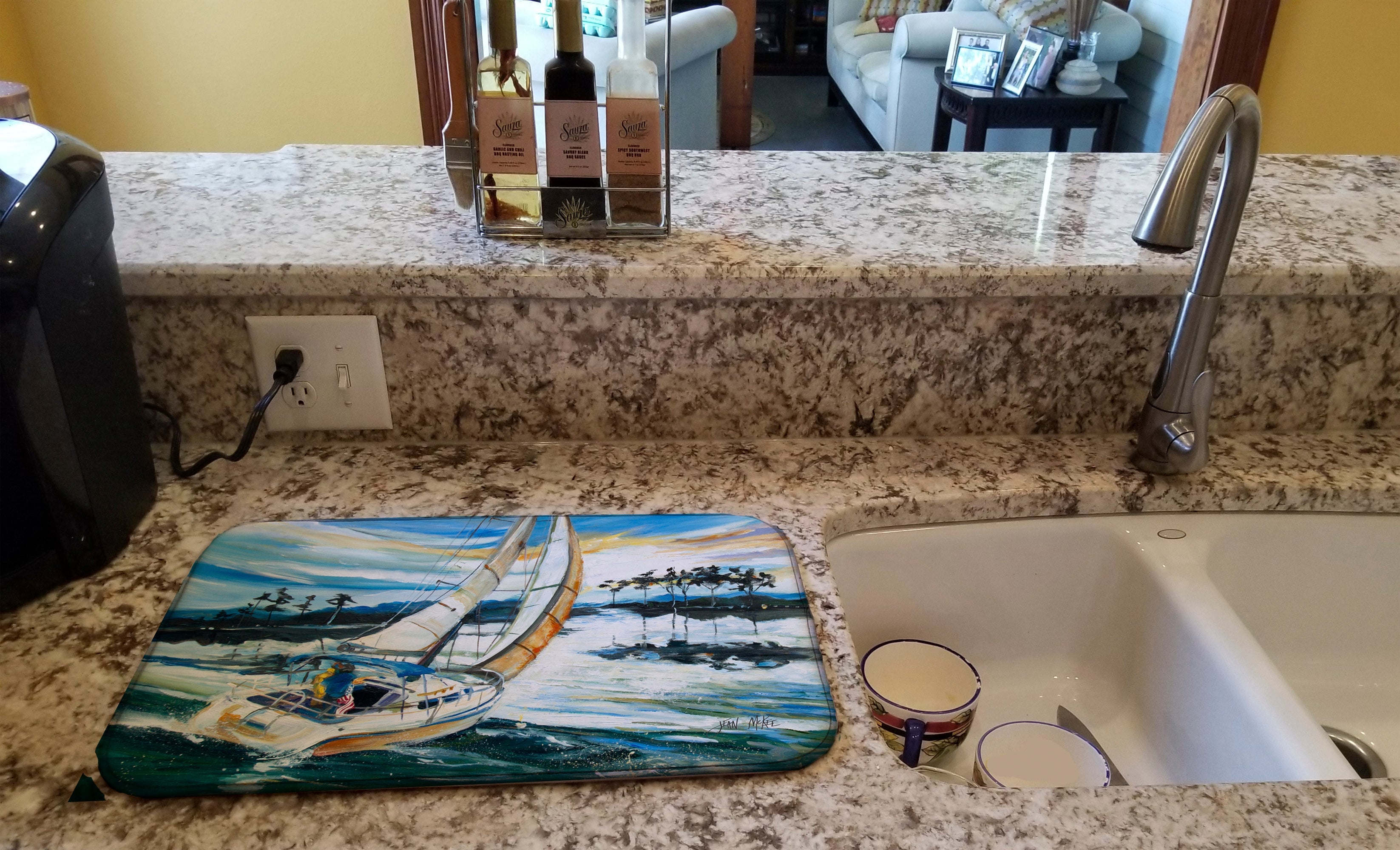 Sailboats on Lake Martin Dish Drying Mat Absorbent Dish Drying Mat Pad for Kitchen Counter Dish Drainer Mat for Countertop, 14 x 21", Multicolor