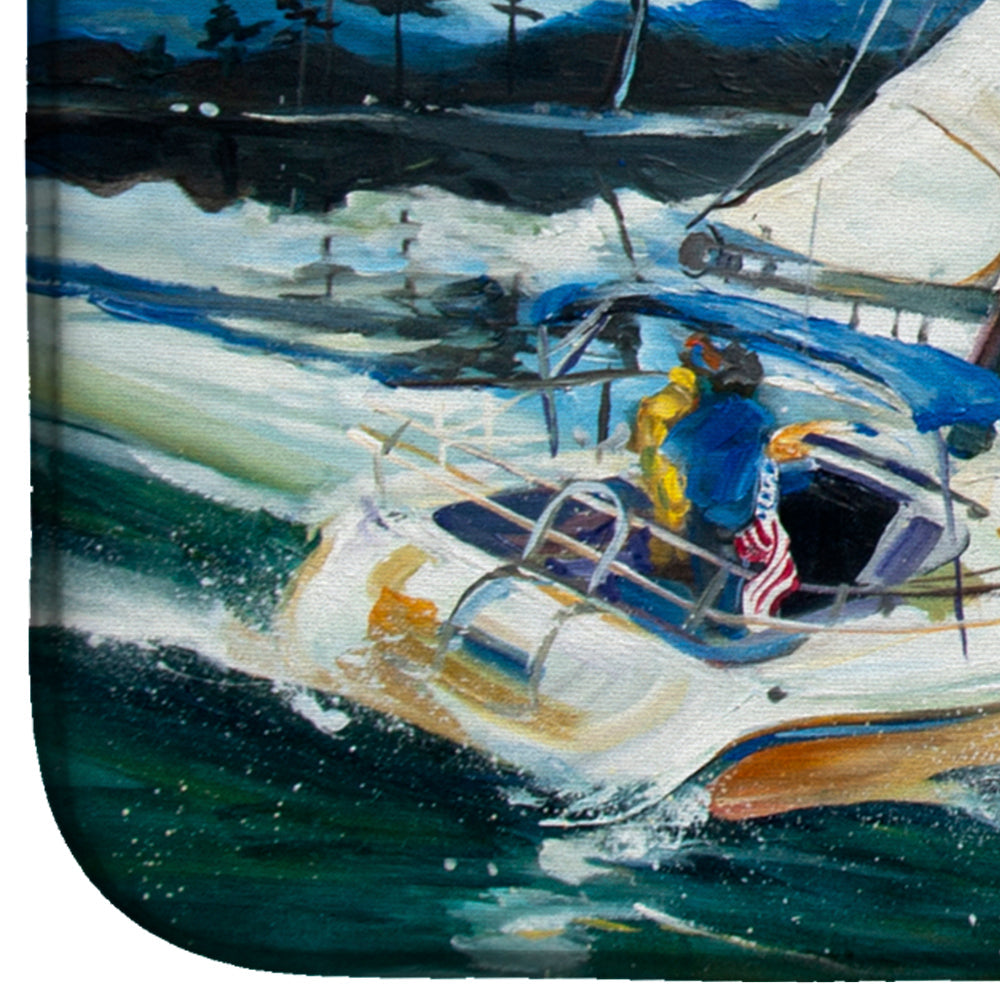 Sailboats on Lake Martin Dish Drying Mat Absorbent Dish Drying Mat Pad for Kitchen Counter Dish Drainer Mat for Countertop, 14 x 21", Multicolor