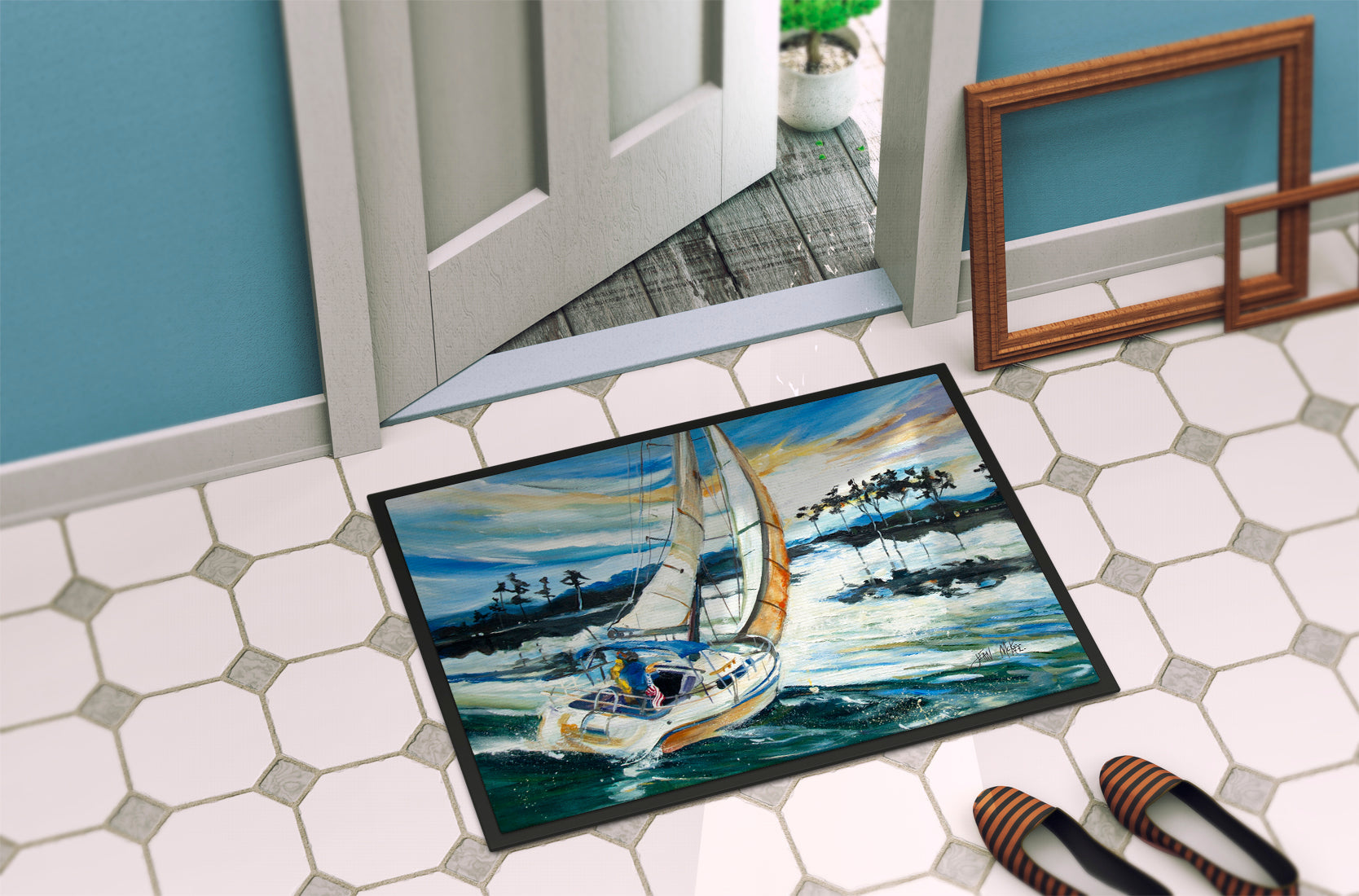 Sailboats on Lake Martin Doormat Indoor Outdoor 24H X 36W Front Door Mat Rugs for Entryway, Non Slip Washable Low Pile,