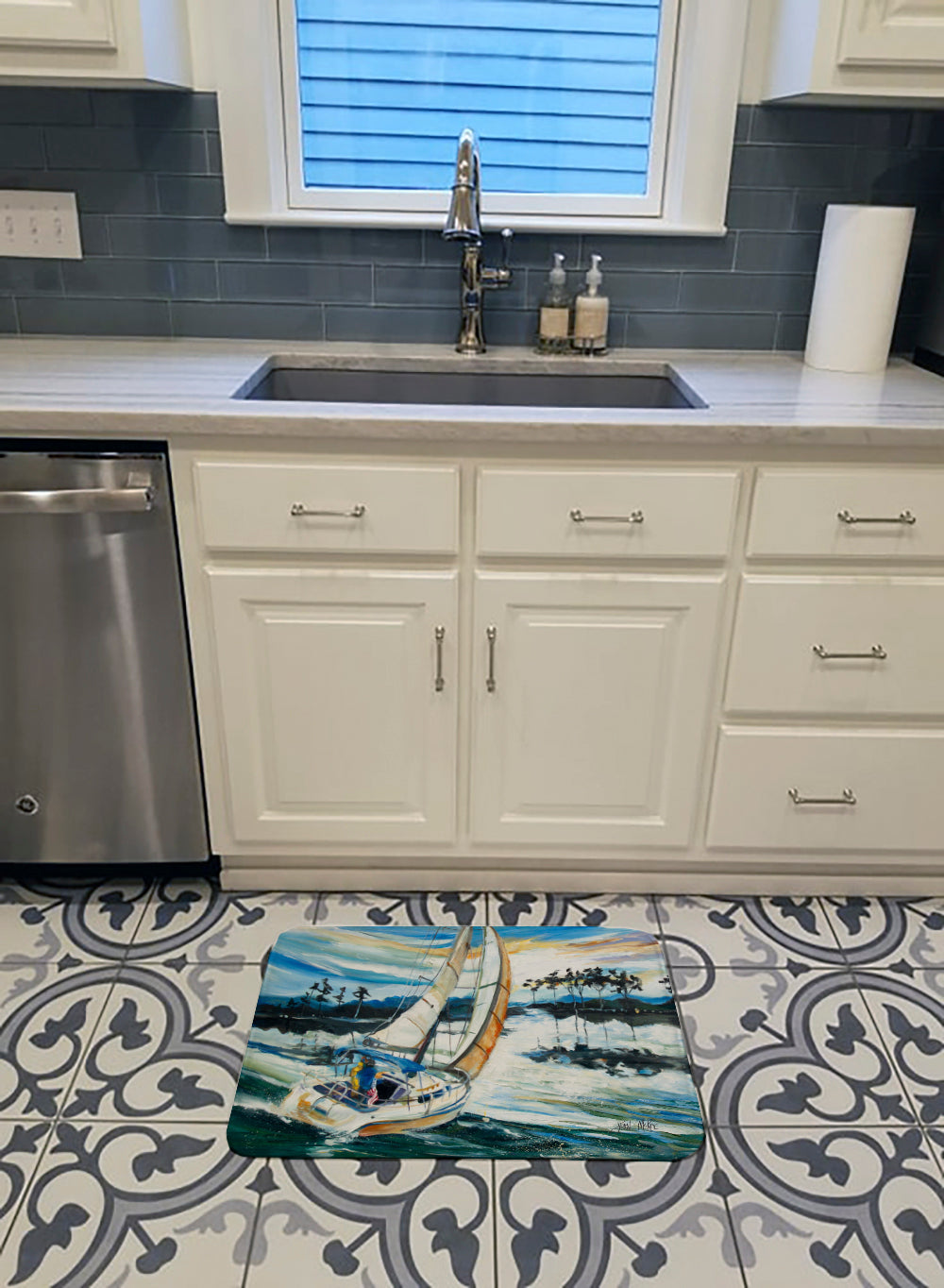 Sailboats on Lake Martin Memory Foam Kitchen Mat Machine Washable Anti-Fatigue Cushion Comfort Bath or Kitchen Rug