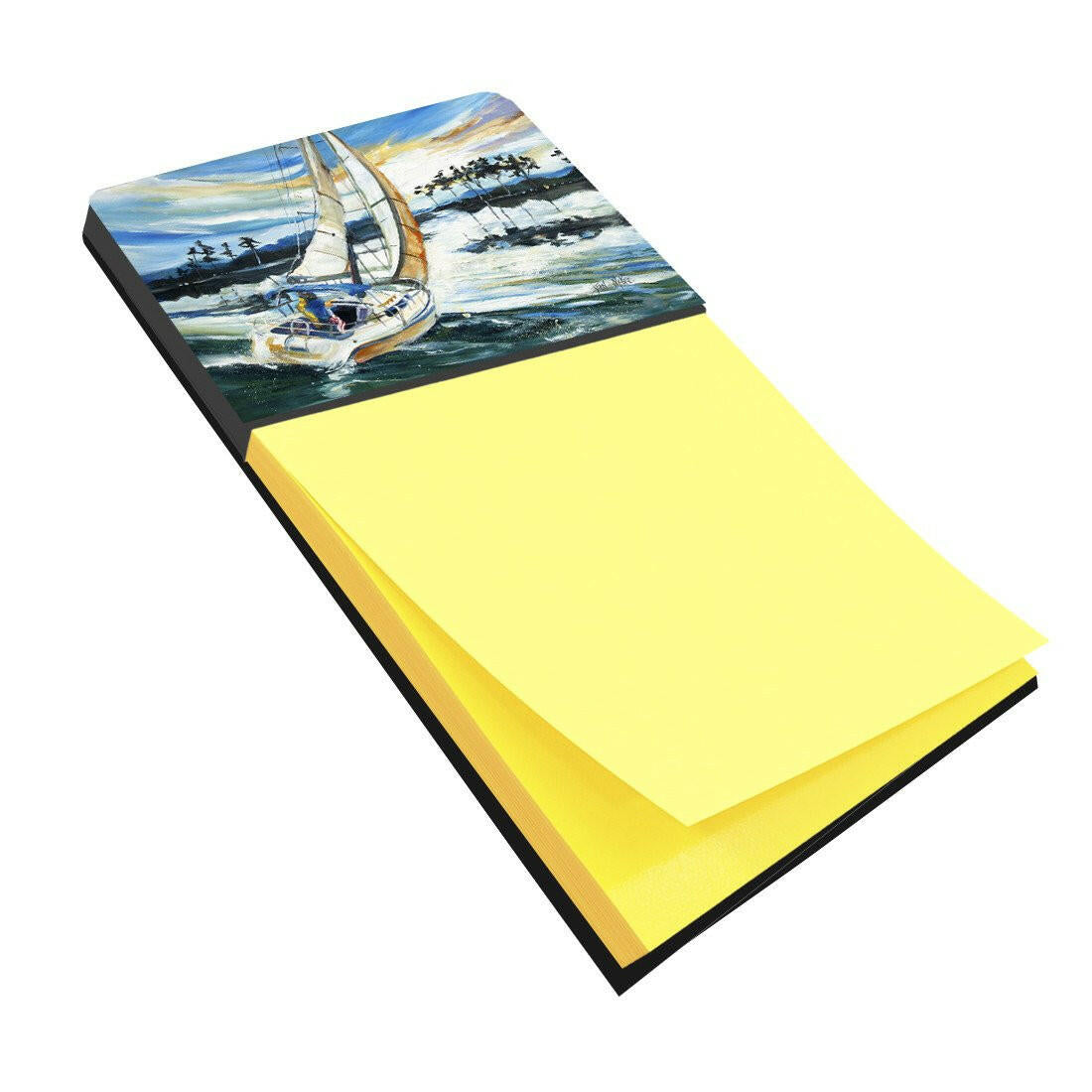 Sailboats on Lake Martin Watercolor Sticky Note Holder Refillable Dispenser Desk Accessory 3x3 Pad Gift