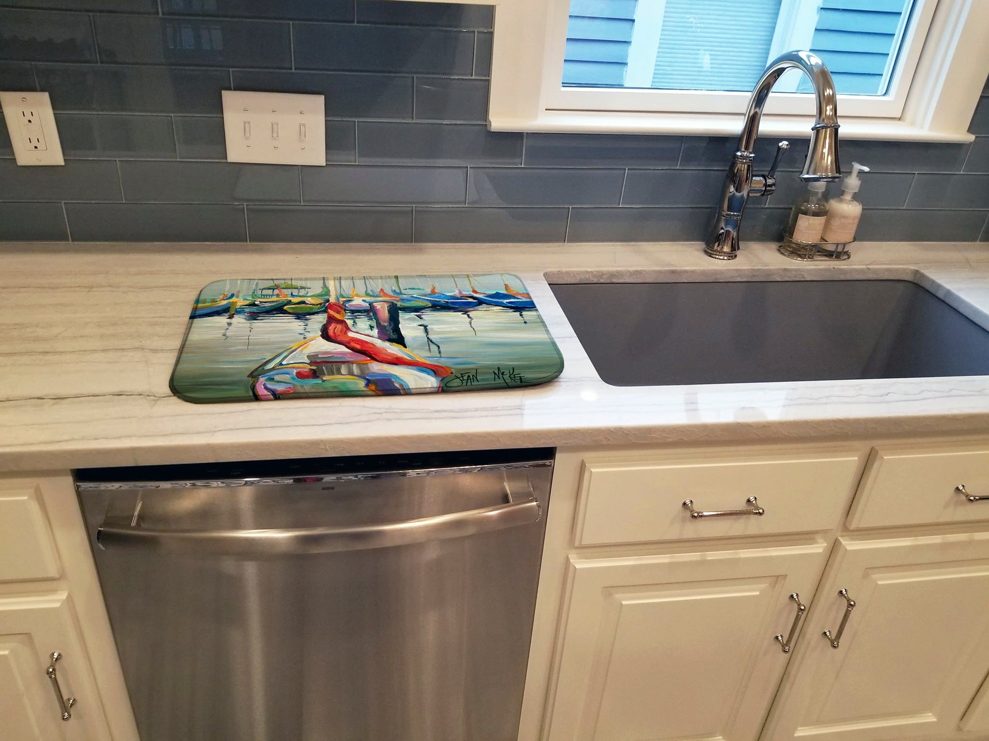 LaSalle Sailboats Dish Drying Mat Absorbent Dish Drying Mat Pad for Kitchen Counter Dish Drainer Mat for Countertop, 14 x 21", Multicolor