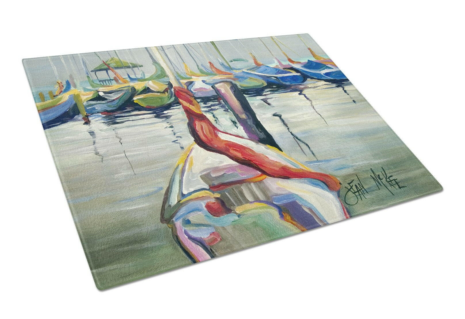 LaSalle Sailboats Cutting Board Tempered Glass Kitchen Cutting Surface, Heat Resistant Chopping, Non-Slip Feet, Food Prep & Serving