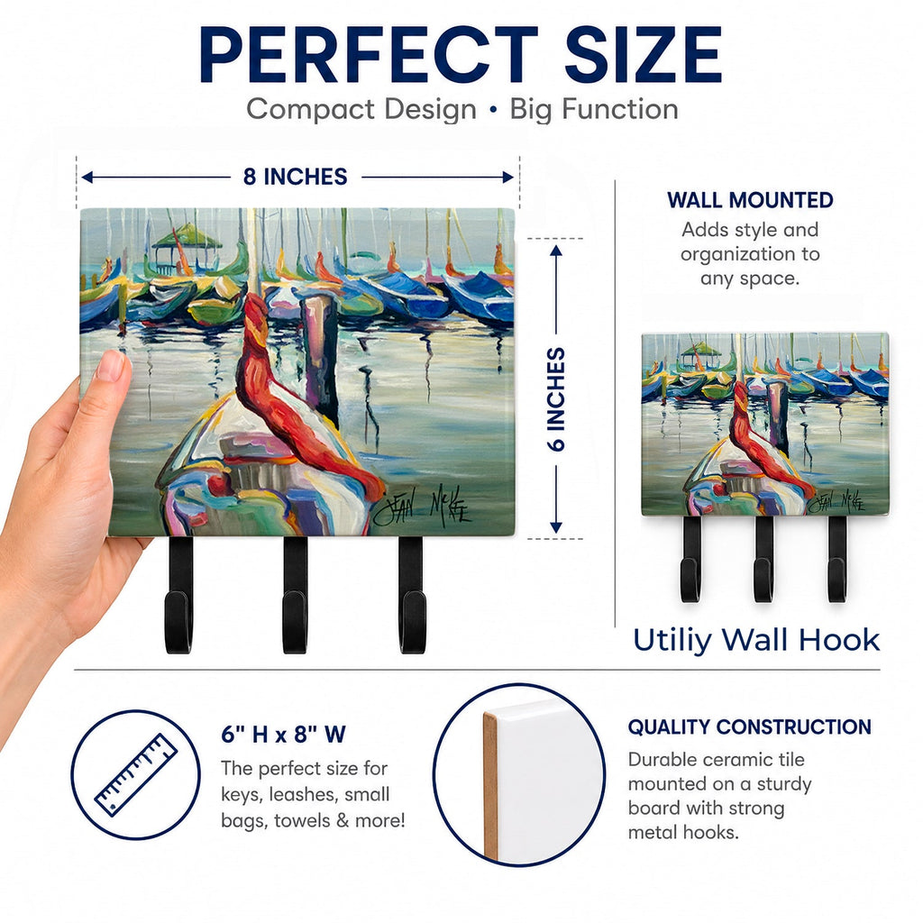 LaSalle Sailboats Leash or Key Holder Wall Hooks, Coat Rack Wall Mount, for Hanging Keys, Towels, Aprons, Leashes