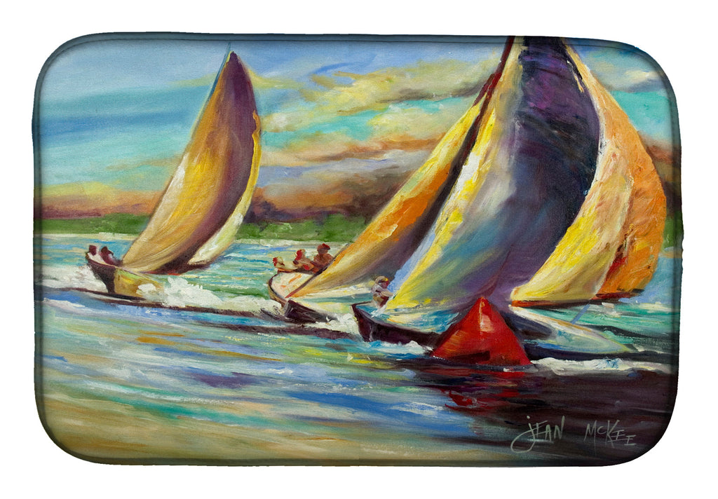 Knost Regatta Pass Christian Sailboats Dish Drying Mat Absorbent Dish Drying Mat Pad for Kitchen Counter Dish Drainer Mat for Countertop, 14 x 21", Multicolor